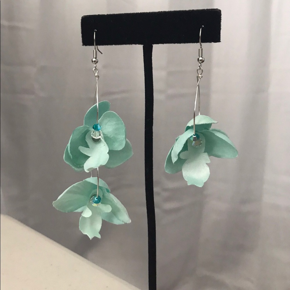 Aquamarine Small Orchid Asymmetrical Earrings